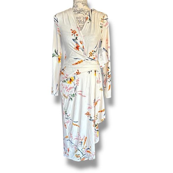 Rachel Roy Nola Size XS White Floral V-Neck Jersey Wrap Midi Dress Wedding Event - Picture 2 of 7